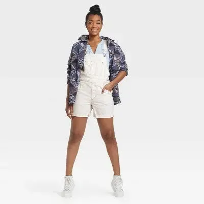 New - Women's Denim Boyfriend Shortalls - Universal Thread White 0