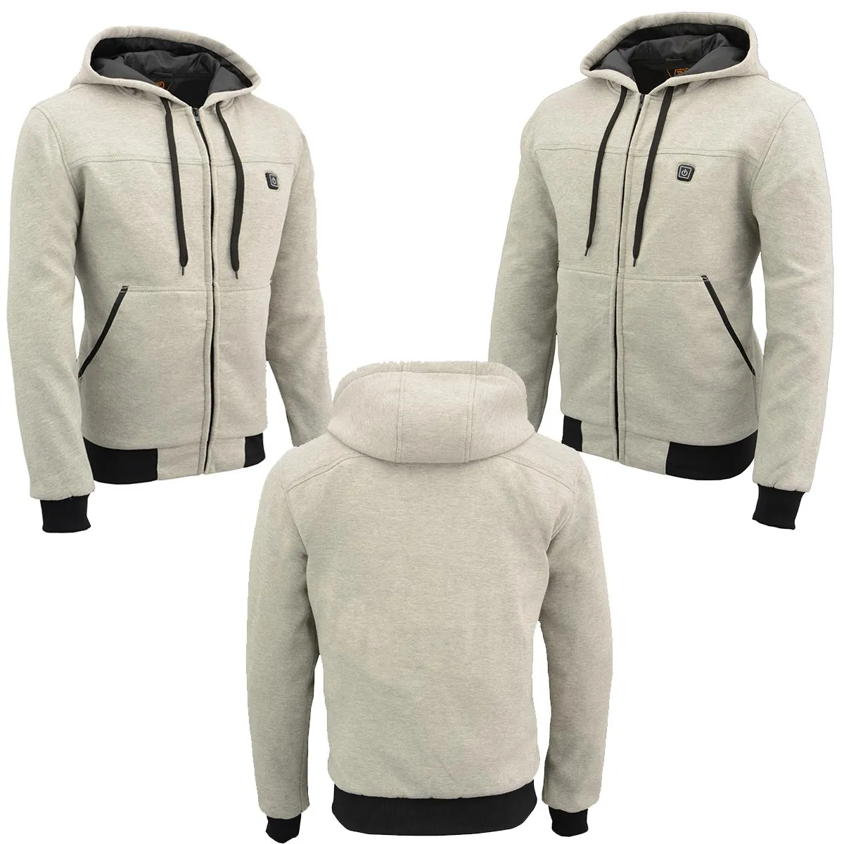 Nexgen Heat MPM1714SET Men's “Fiery’’ Heated Hoodie Silver Zipper Front Sweatshirt Jacket for Winter w/Battery Pack