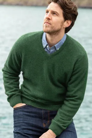 Noble Wilde - Oxford V Sweater in Merino Wool & Possum Fur - Jungle