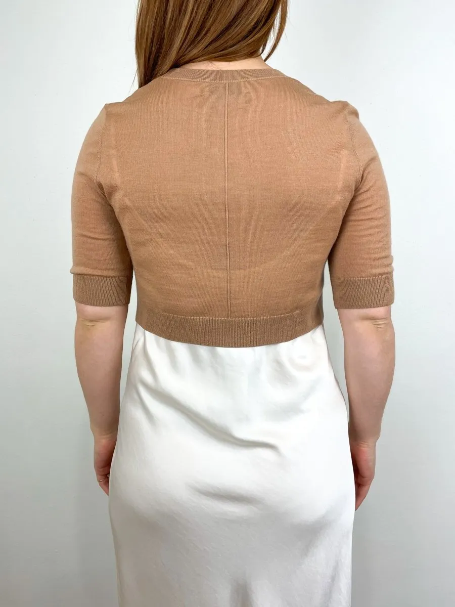 Norah Short Sleeve Crop Sweater in Tan