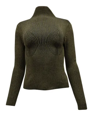 Olive Green Rib Knit Turtleneck Top