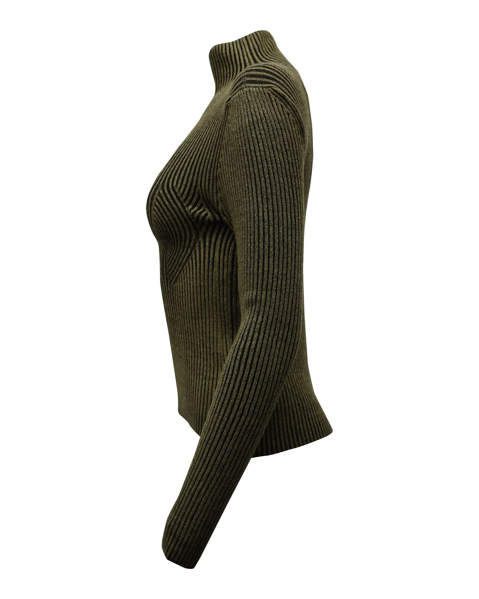 Olive Green Rib Knit Turtleneck Top