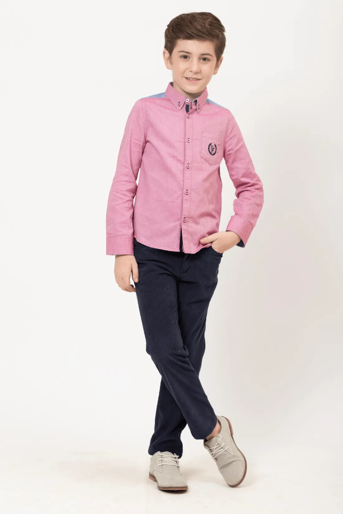 One Friday Varsity Chic Bold Red Shirt with Blue Shoulder Patches for Boys