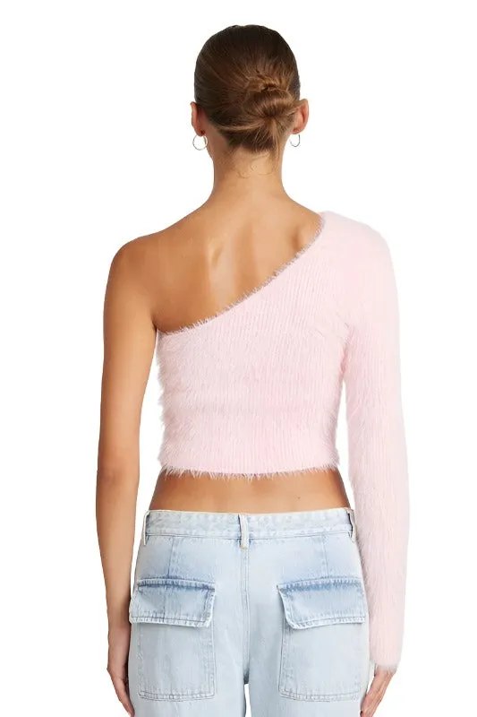 ONE SHOULDER FLUFFY SWEATER TOP