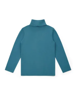 Organic Cotton Ribbed Turtle Neck in Bleu Curieux