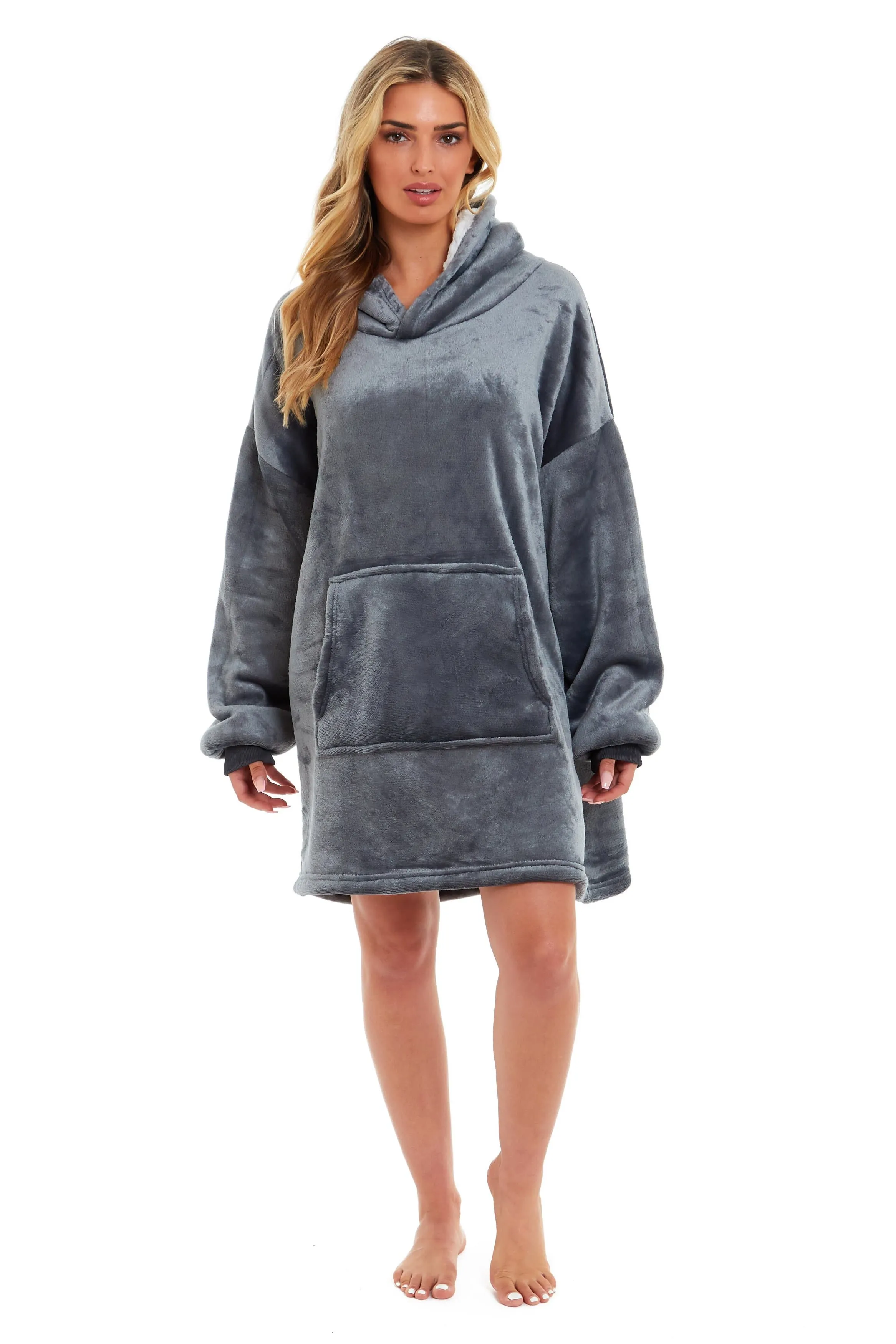 Oversized Reversible Sherpa and Plush Fleece Hooded Blanket Grey and Pink Ultimate Warmth and Comfort Hoodie for Adults and Kids by Daisy Dreamer