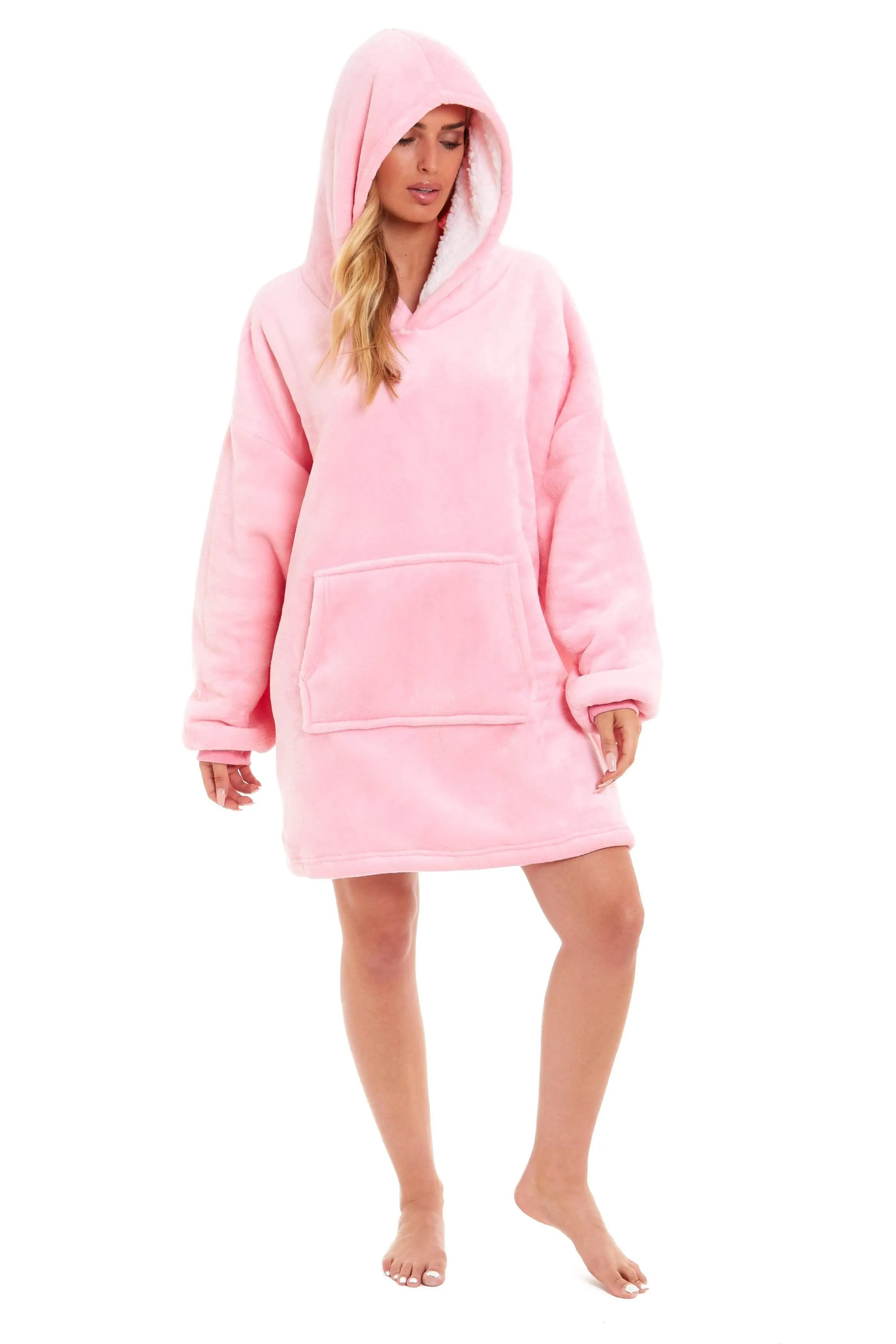 Oversized Reversible Sherpa and Plush Fleece Hooded Blanket Grey and Pink Ultimate Warmth and Comfort Hoodie for Adults and Kids by Daisy Dreamer