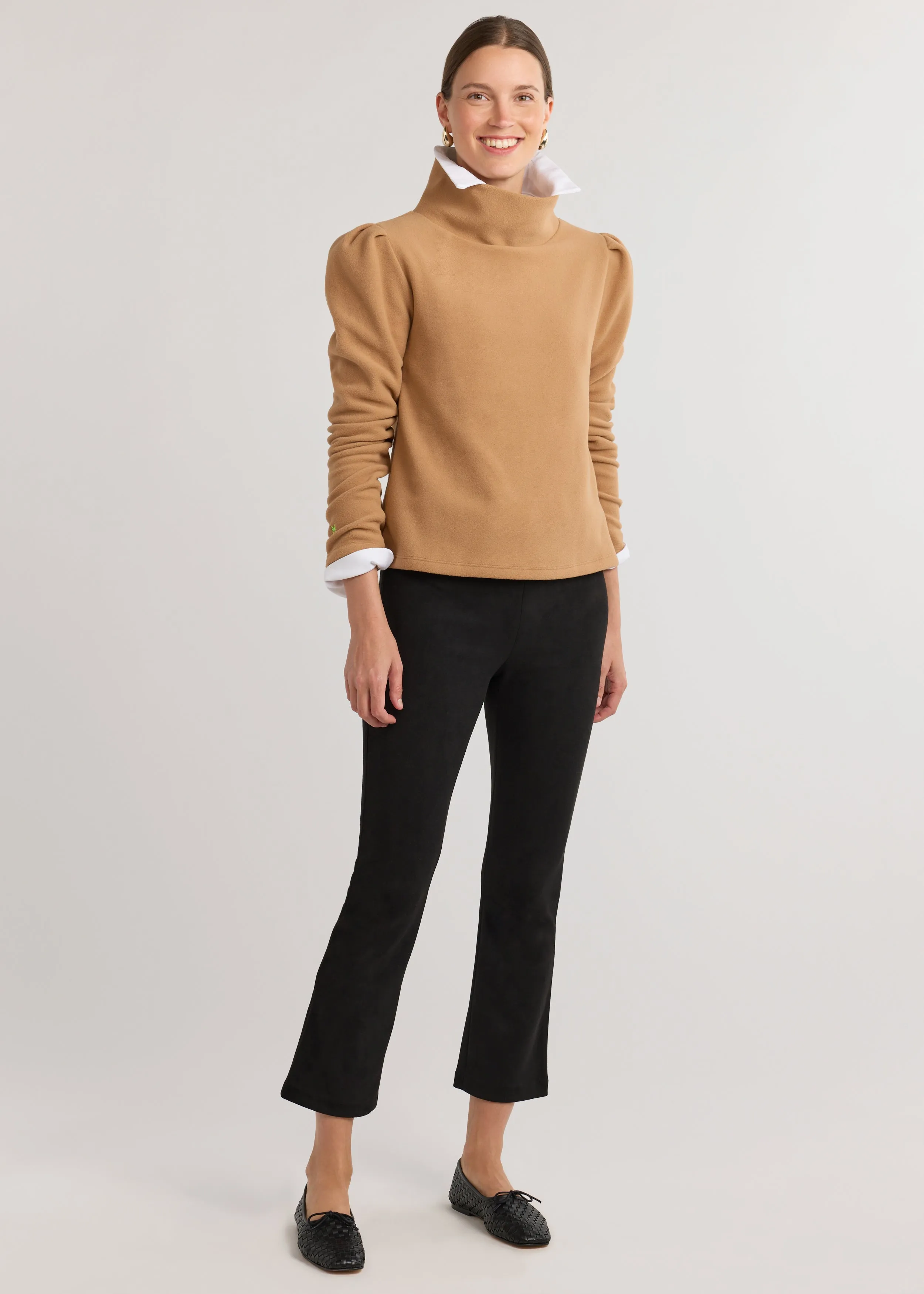 Palmer Puff Sleeve Turtleneck in Vello Fleece (Camel)