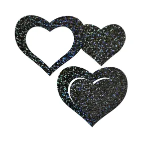 Pastease Black Glitter Heart Frame & Center Nipple Pasties