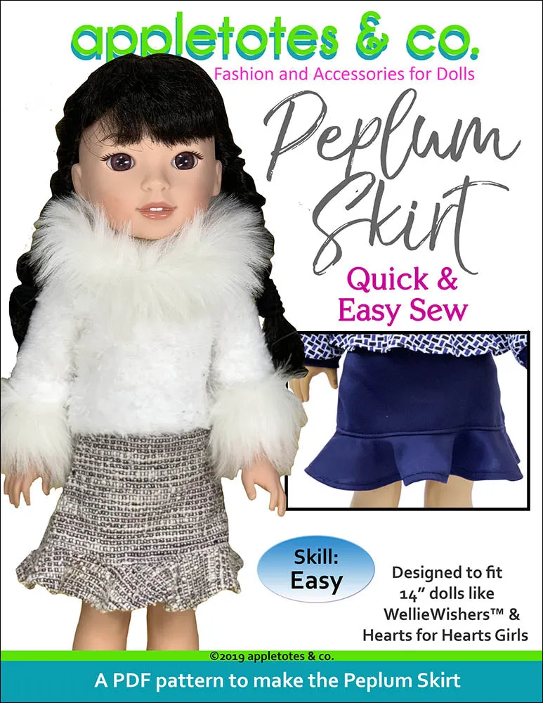 Peplum Skirt Sewing Pattern for 14 Inch Dolls