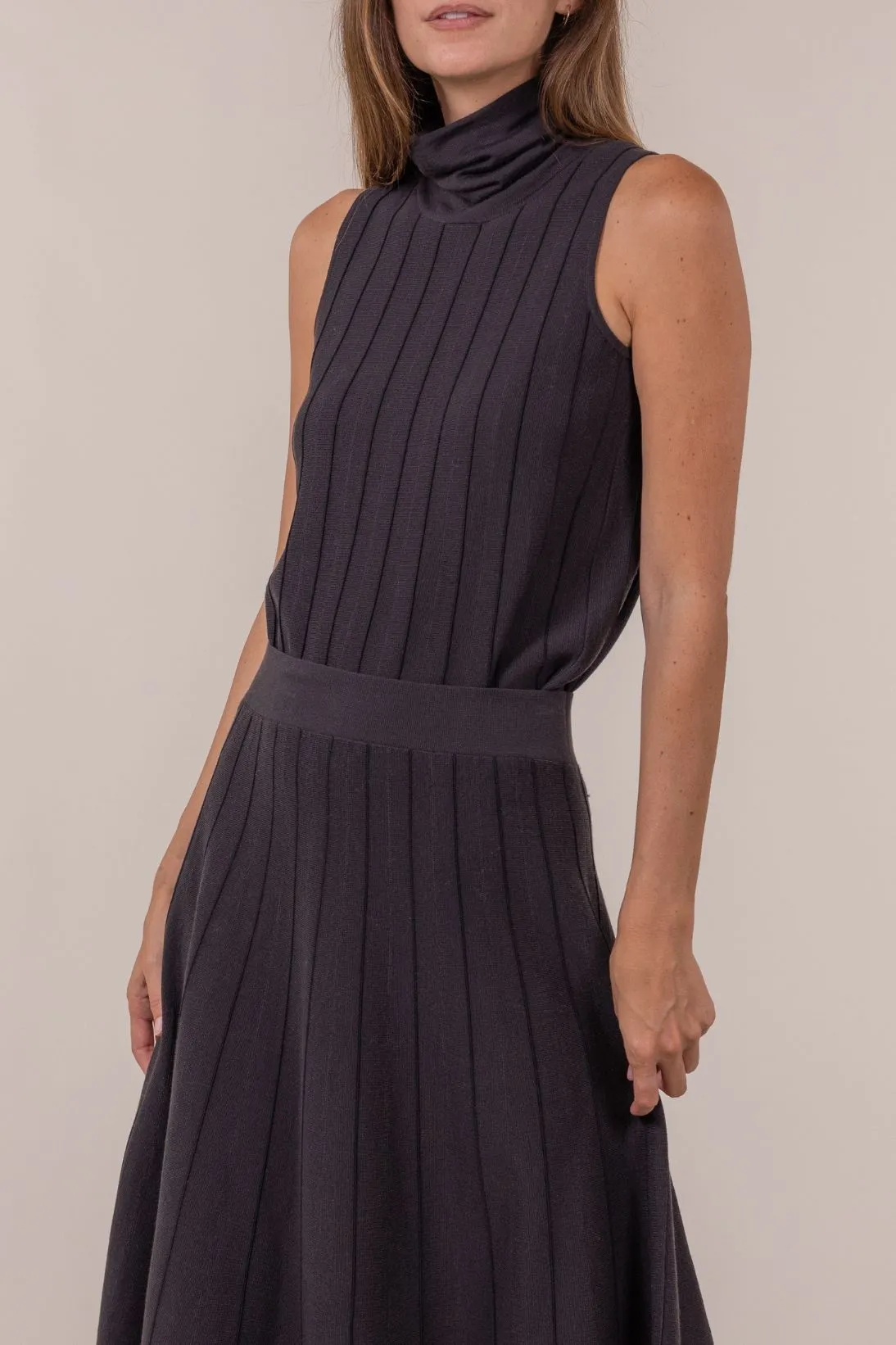 PINSTRIPE SLEEVELESS TURTLENECK