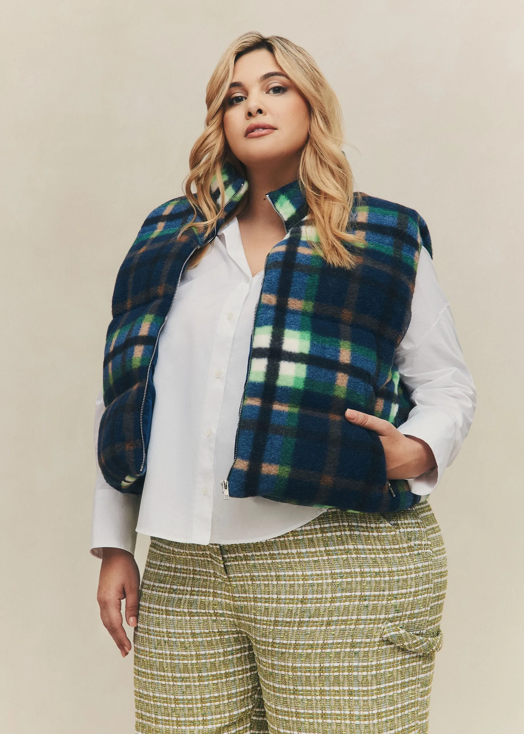 Plaid Short Puffer Vest