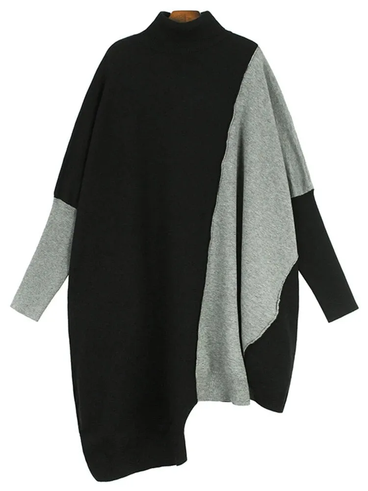 Pre Order:  Color-block Irregular Oversized Knit Sweater