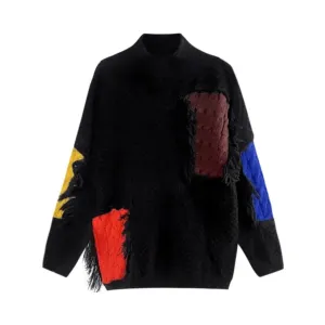 Pre Order:  Color Patches Tasseled Knit Sweater