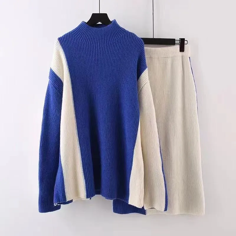 Pre Order:  Contrast Sweater Skirt Knit Set