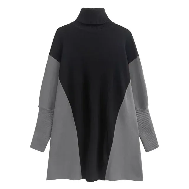 Pre Order:  Dual Color Batwing Sleeves Turtleneck Sweater