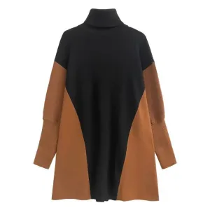 Pre Order:  Dual Color Batwing Sleeves Turtleneck Sweater