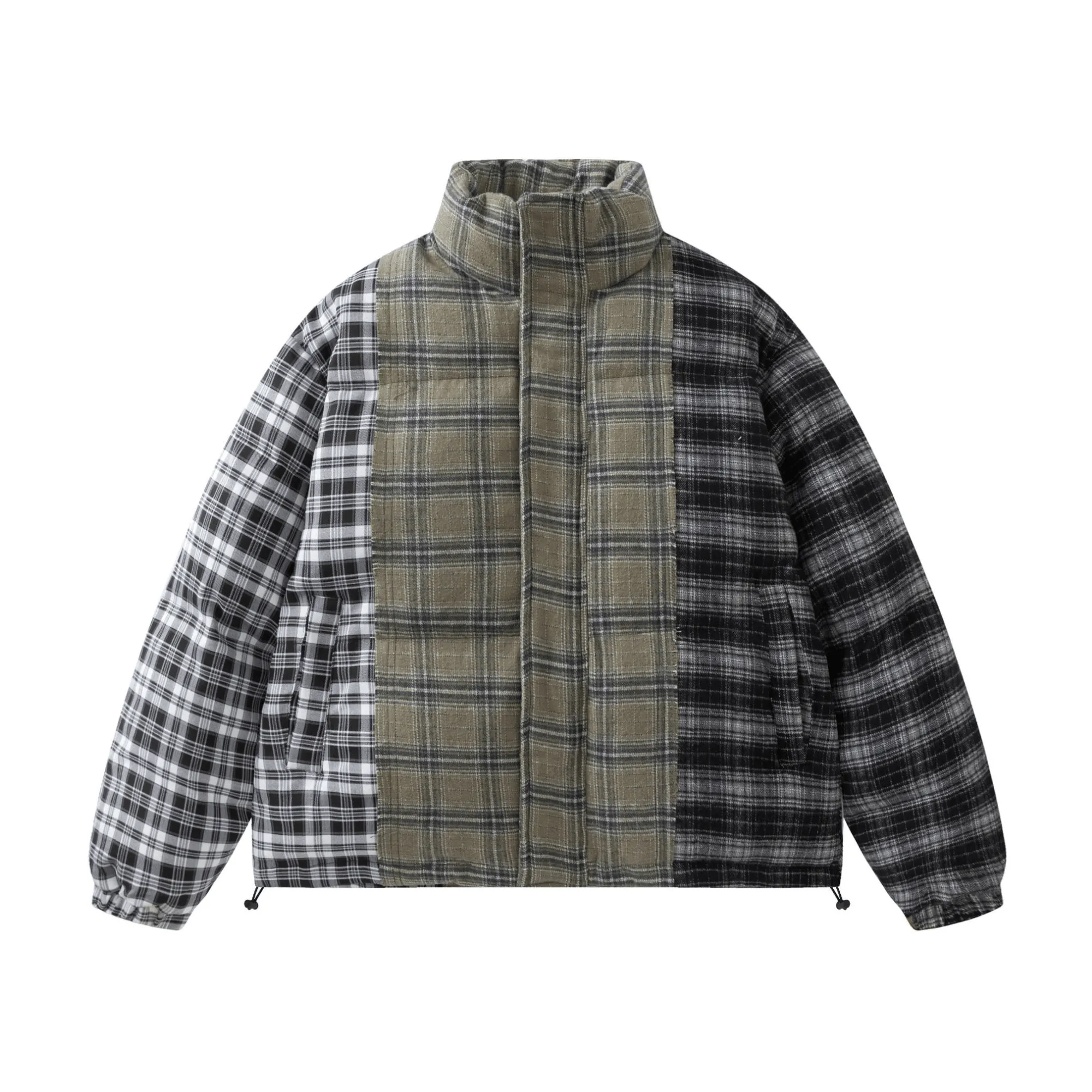 Pre Order:  Mixed Plaid Turtleneck Padded Jacket