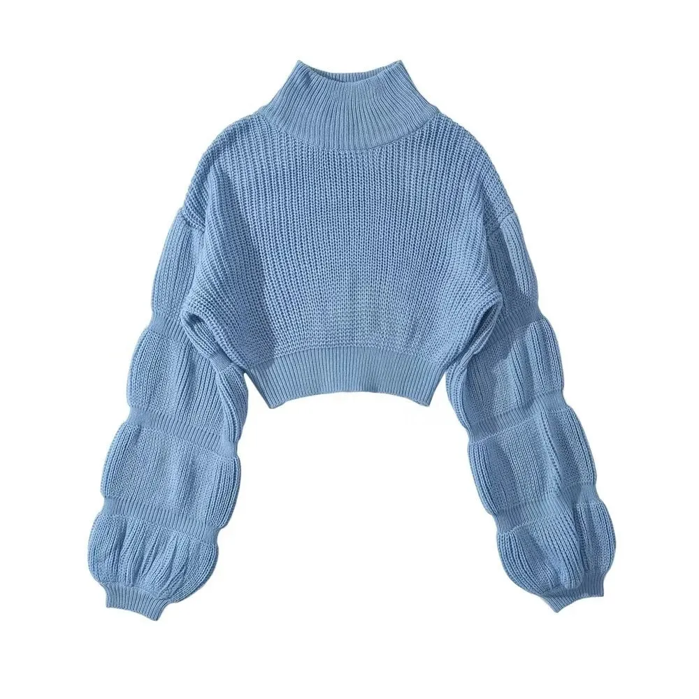 Pre Order:  Puff Sleeves Turtleneck Knitted Sweater