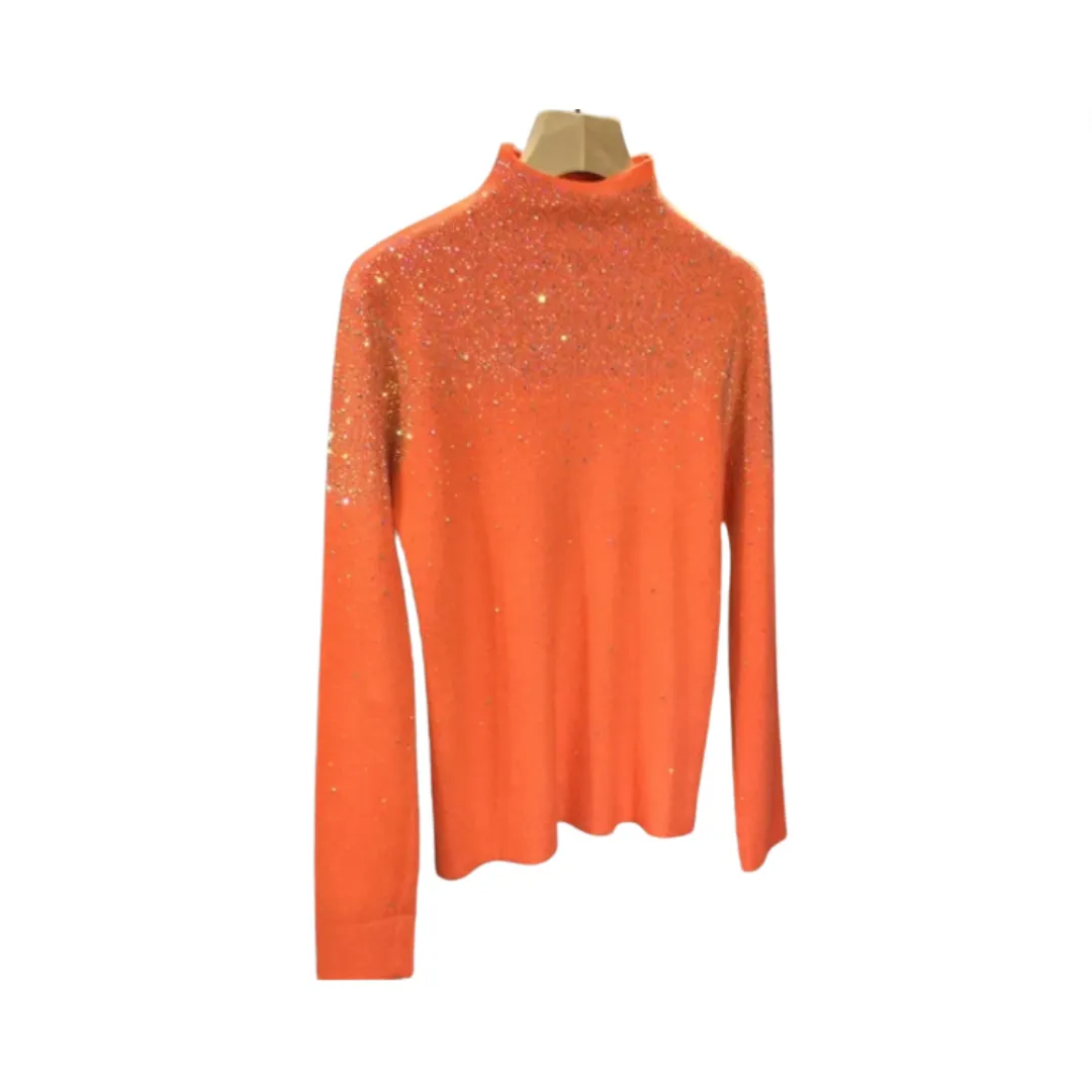 Pre Order: Rhinestone Turtleneck Thickened Knit Top