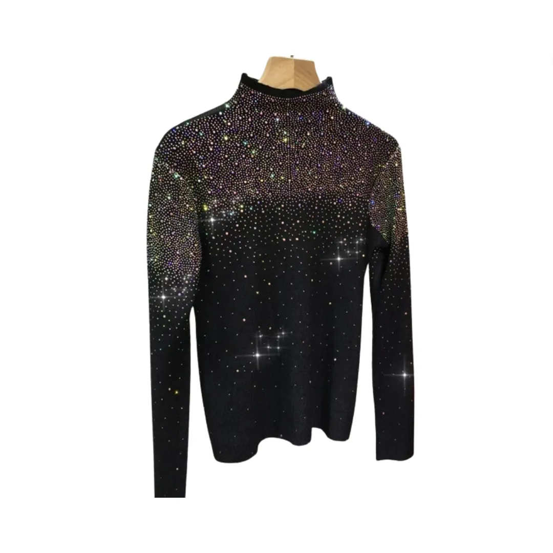 Pre Order: Rhinestone Turtleneck Thickened Knit Top