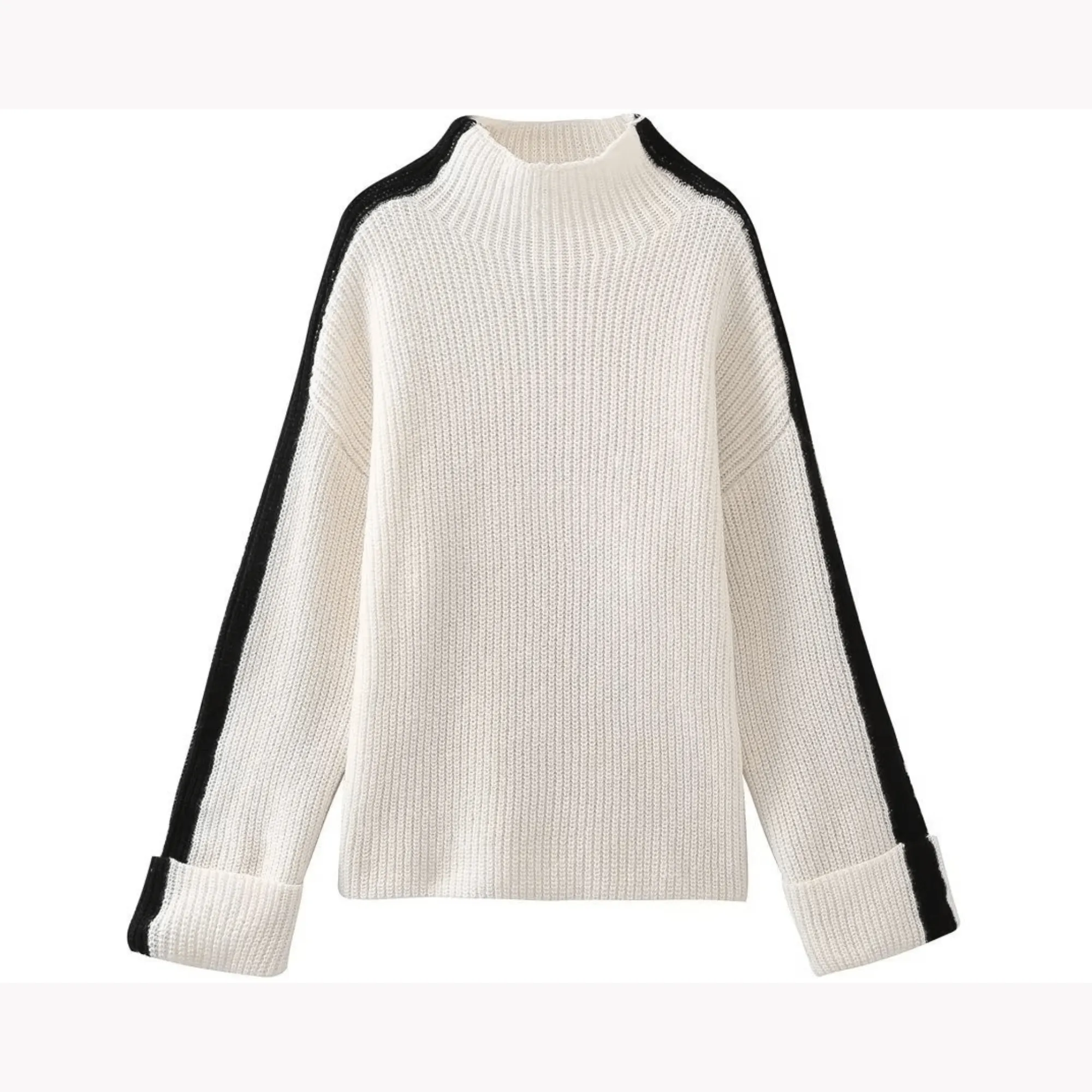 Pre Order:  Side Striped Half Turtleneck Knit Pullover