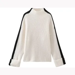 Pre Order:  Side Striped Half Turtleneck Knit Pullover