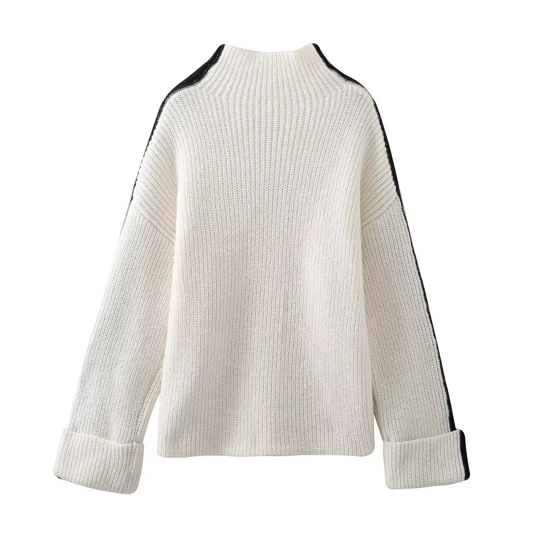 Pre Order:  Side Striped Half Turtleneck Knit Pullover