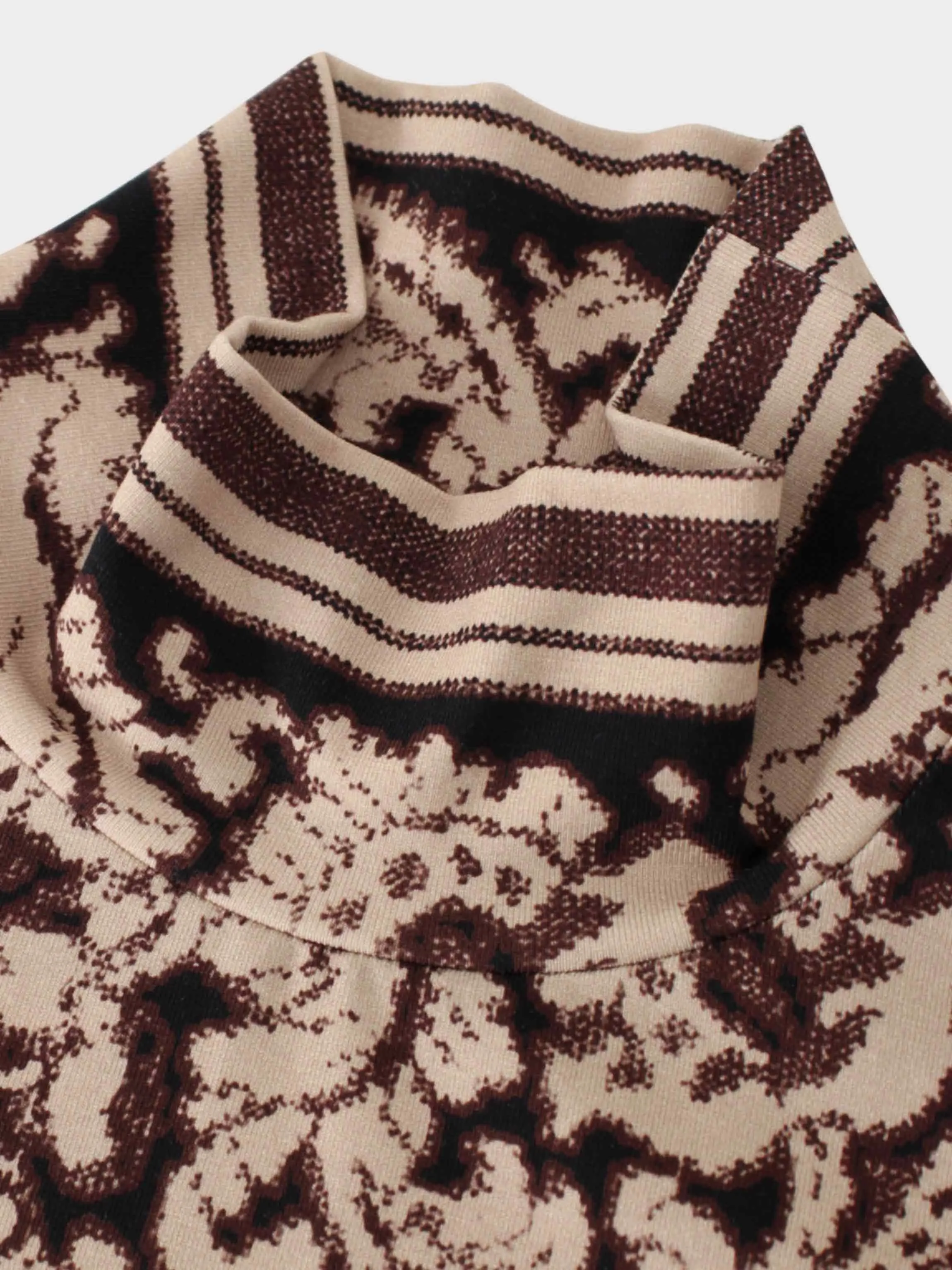 Printed Modal Turtleneck-Paisley Taupe