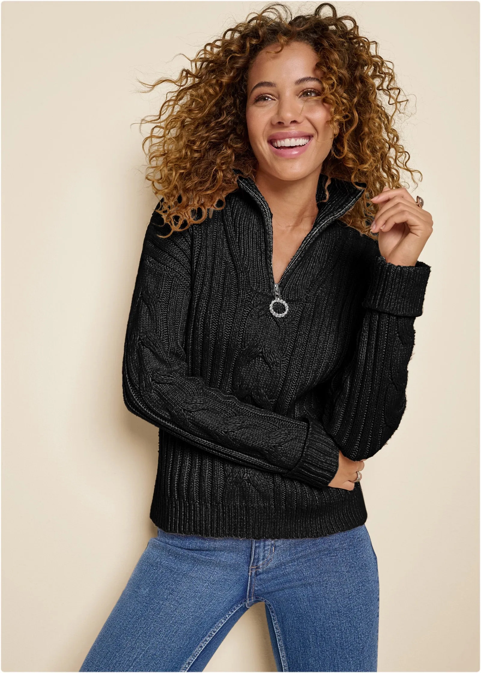 Quarter Zip Sweater - Black