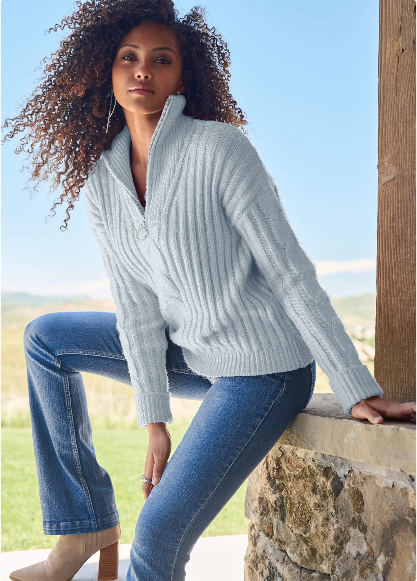 Quarter Zip Sweater - Heathered Blue