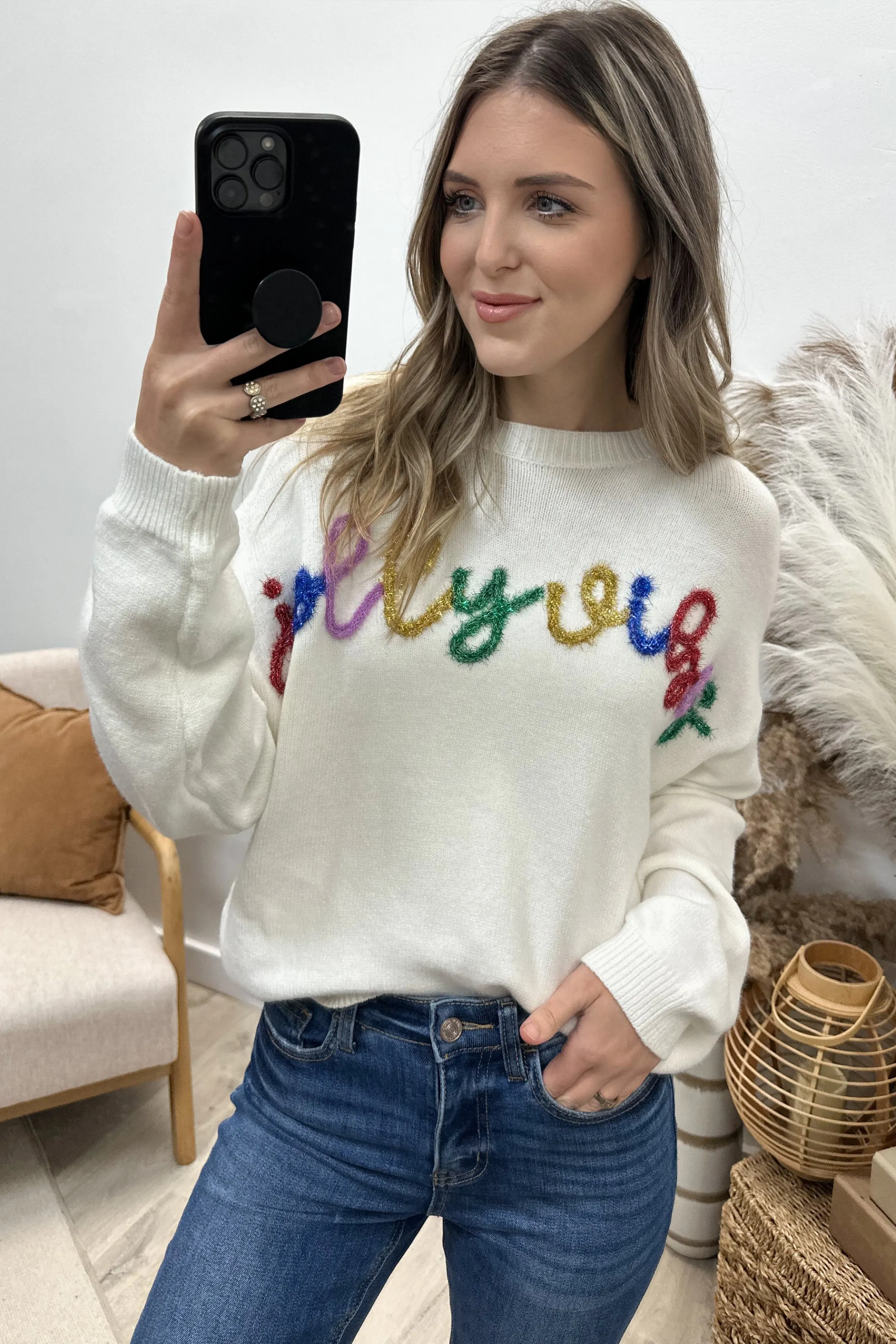 "Jolly Vibes" Sweater (White)