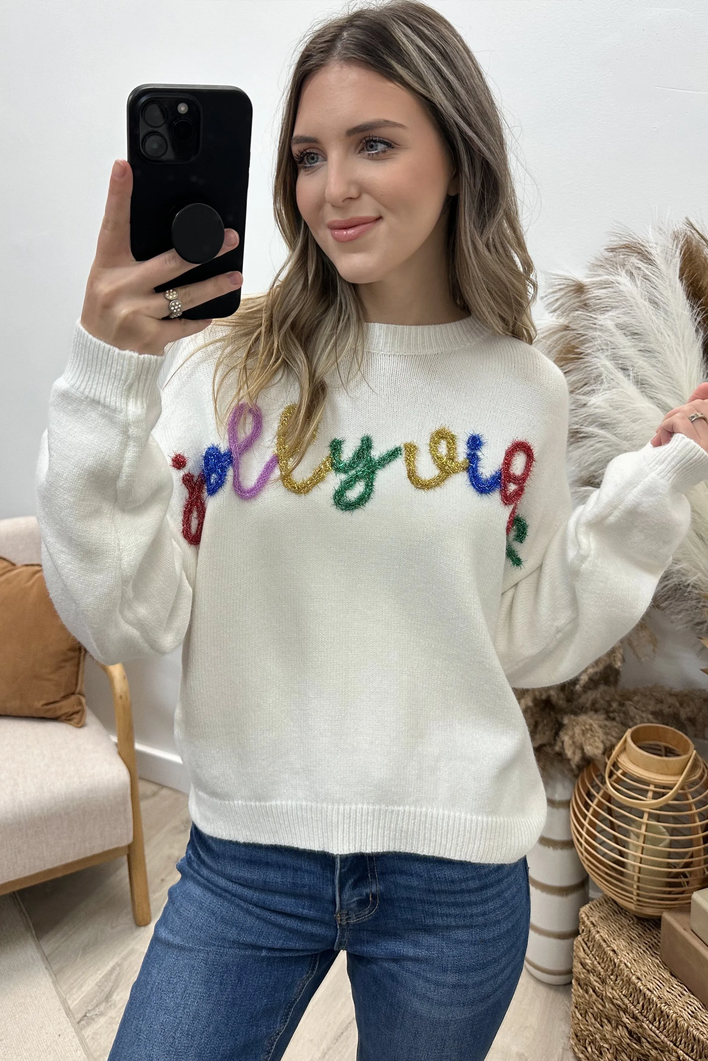 "Jolly Vibes" Sweater (White)