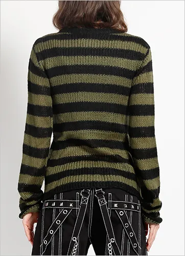 RAG STRIPE SWEATER - ARMY