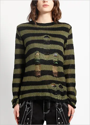 RAG STRIPE SWEATER - ARMY