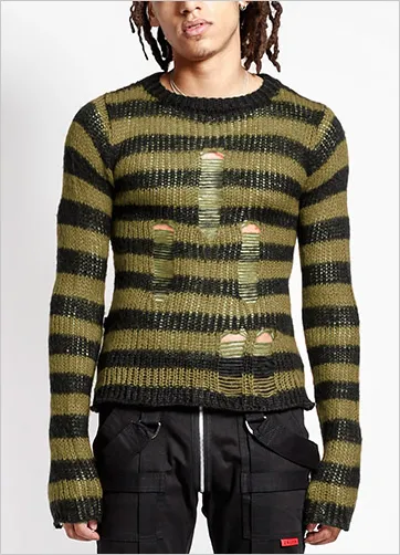 RAG STRIPE SWEATER - ARMY