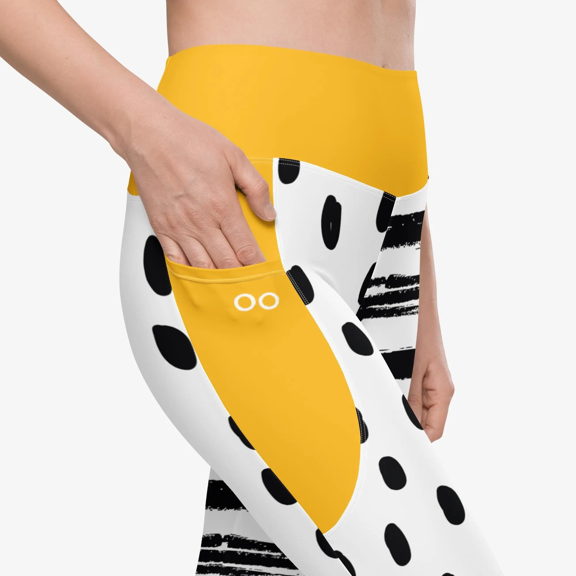 Recycled Printed Leggings "Dots&Stripes" Yellow with pockets