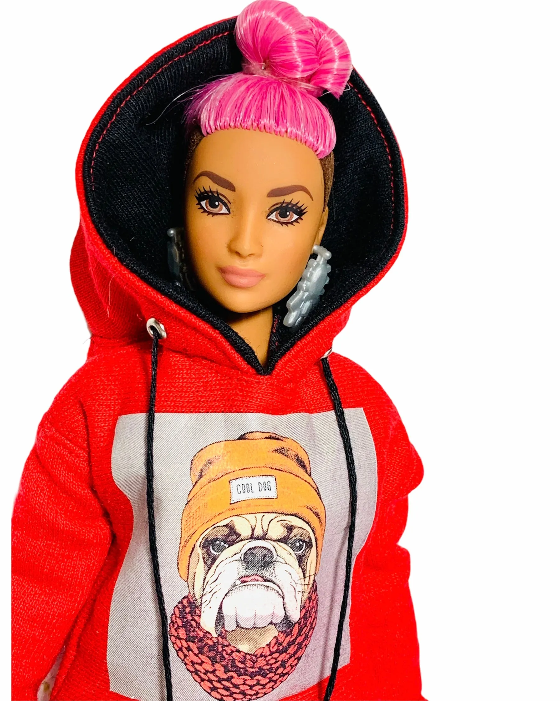 Red hoodie for Barbie doll bulldog sweater