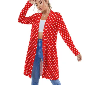 Red With White Mickey Polka Dots Women's Mid-Length Cardigan