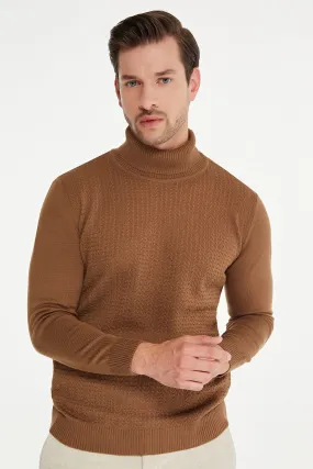 Regular Fit Acrylic Cinnamon Mock Neck Sweatshirt, Light Mink