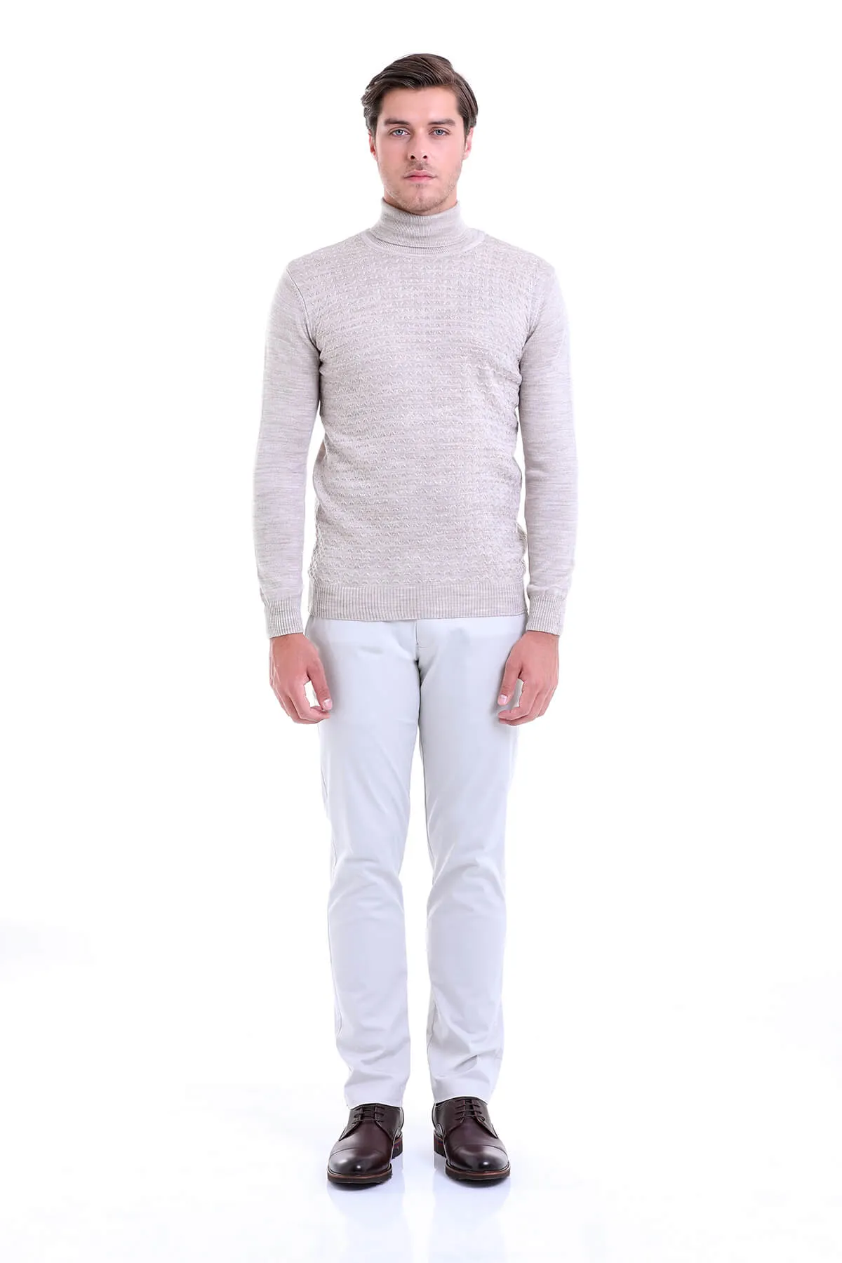 Regular Fit Beige Turtleneck Sweater