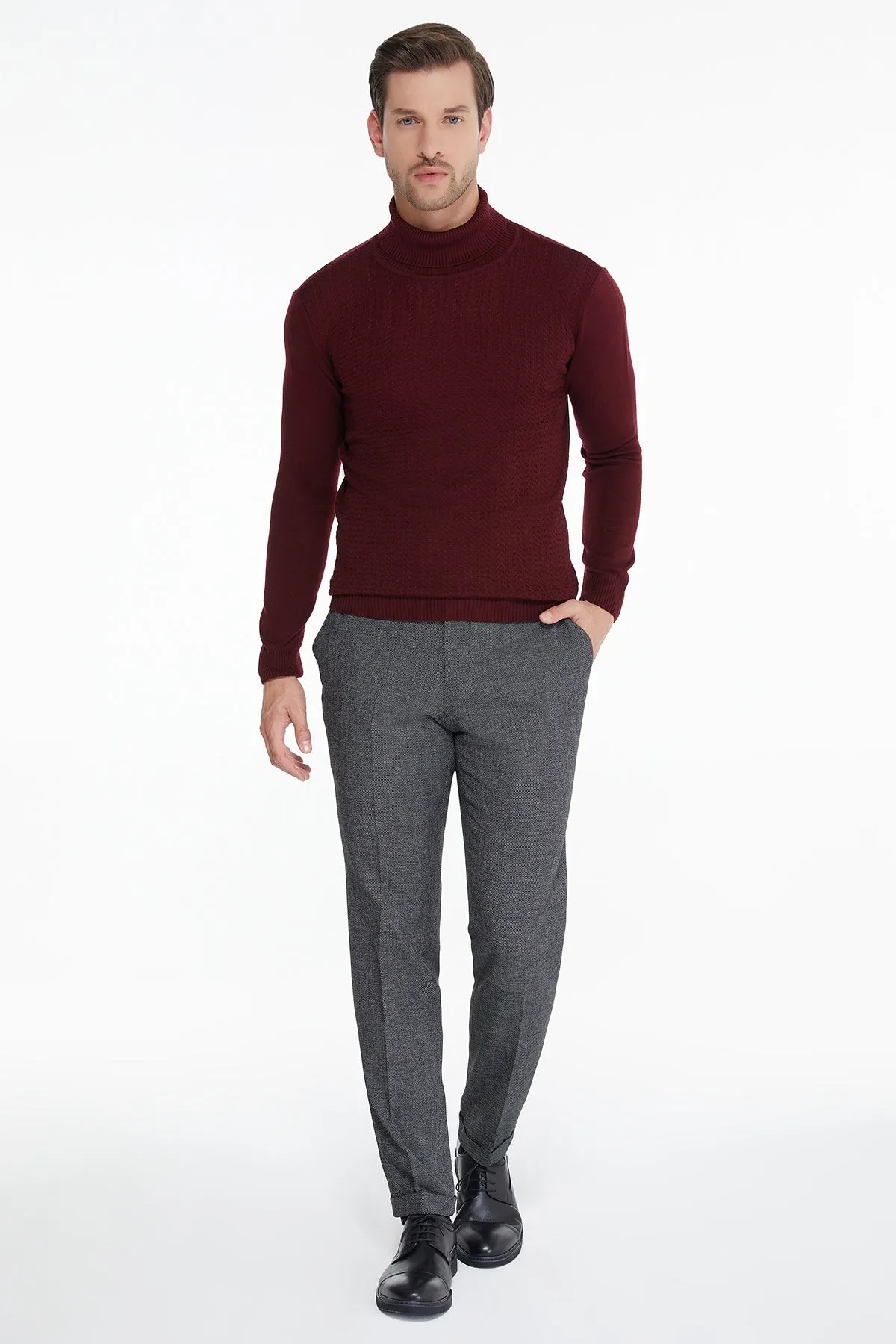 Regular Fit Light Burgundy Turtleneck Sweater