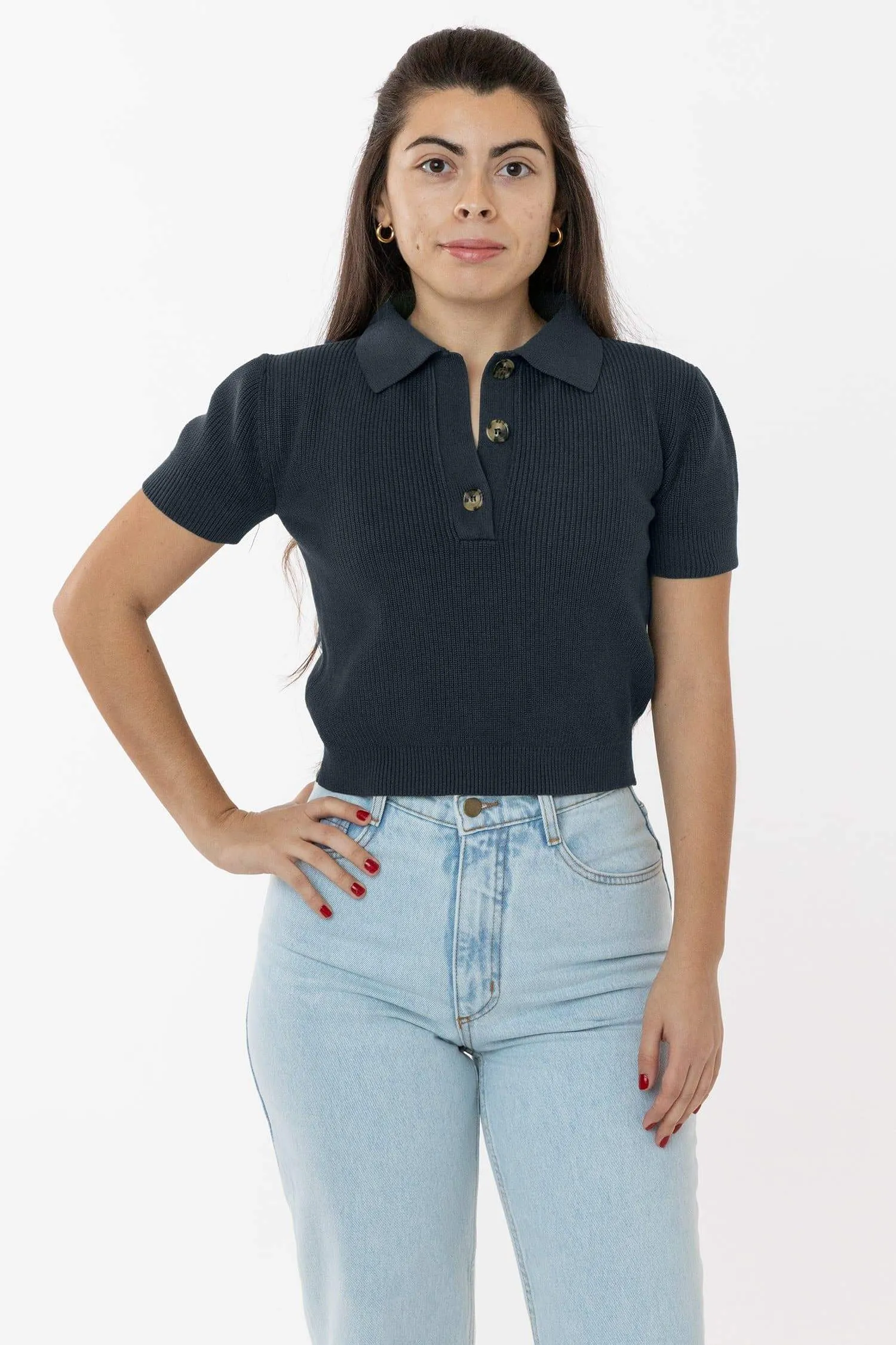 RFK46GD - Cotton Short Sleeve Cropped Polo Sweater