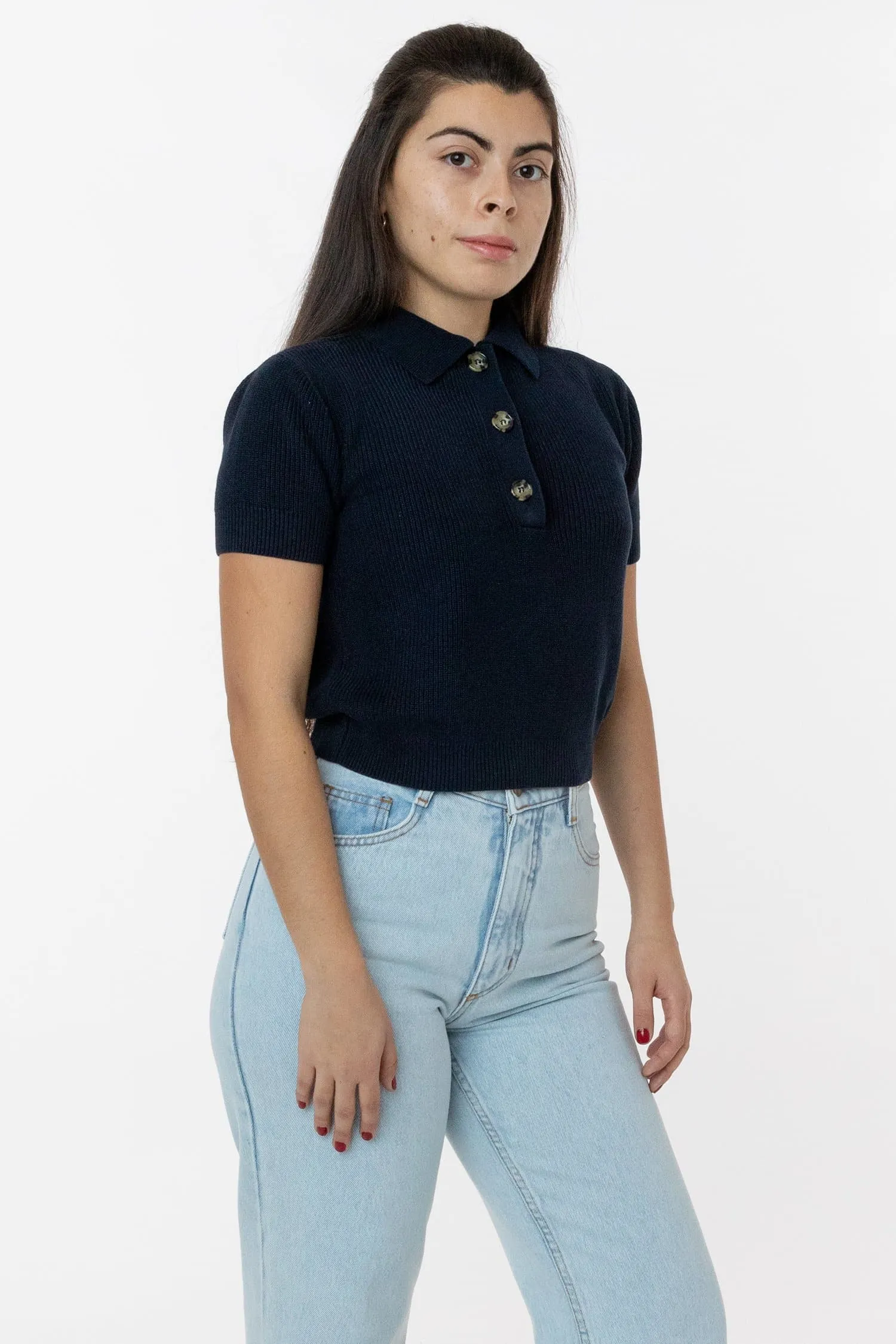 RFK46GD - Cotton Short Sleeve Cropped Polo Sweater