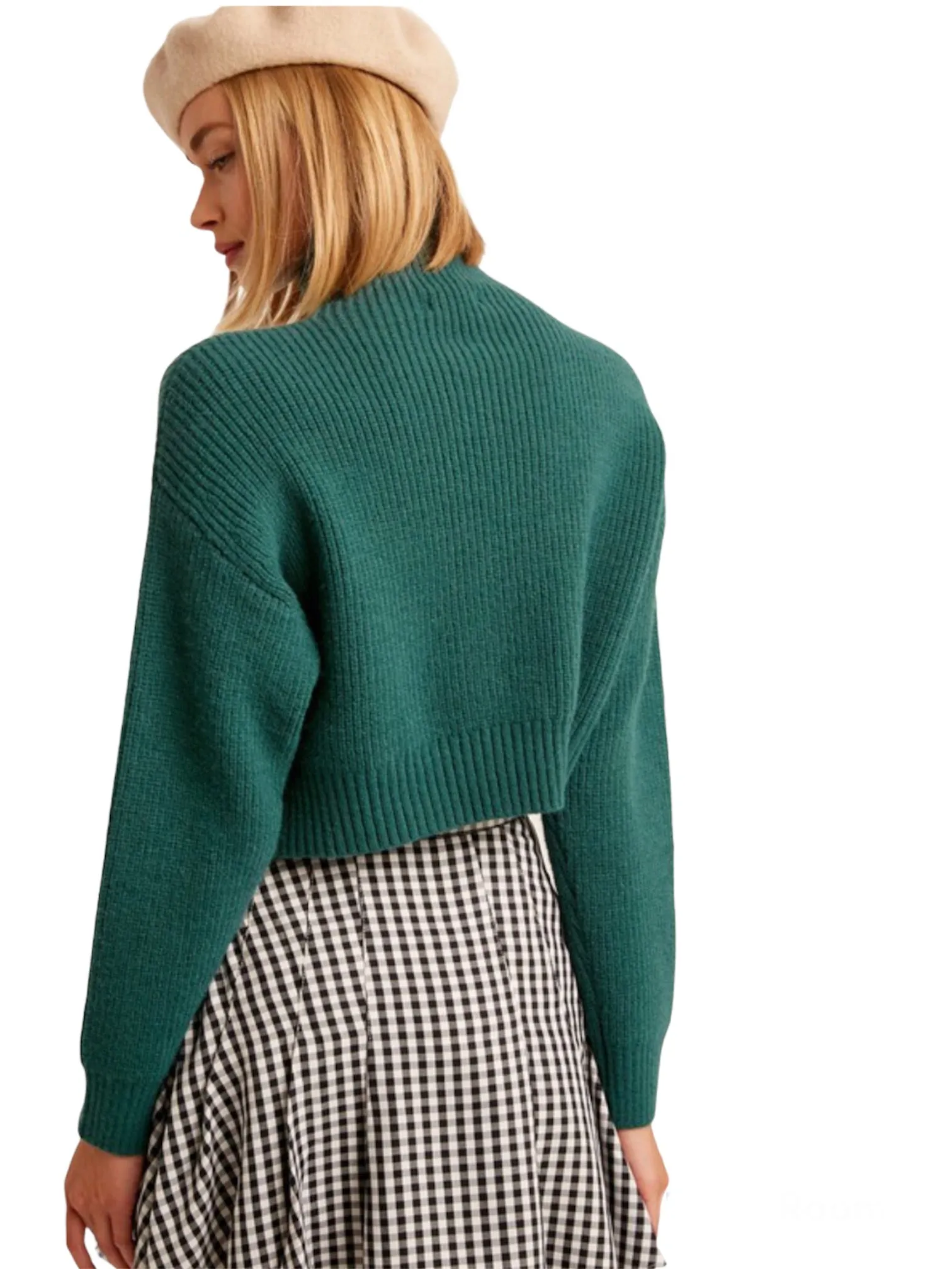 Ribbed Mock Neck Crop Pullover Sweater