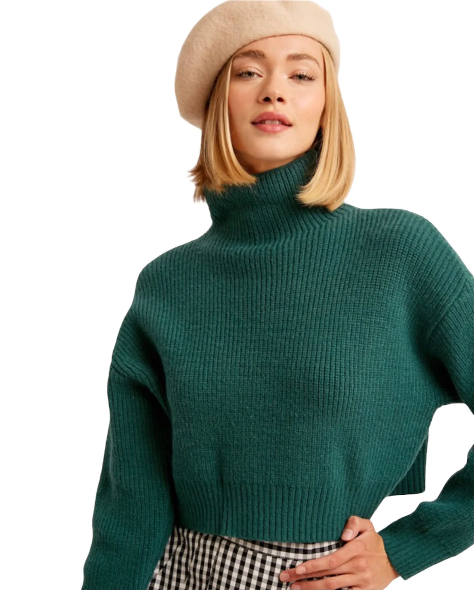 Ribbed Mock Neck Crop Pullover Sweater