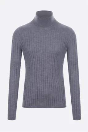 Ribbed Pattern Cashmere Turtleneck