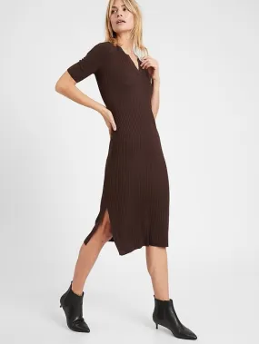 Ribbed Sweater Dress in Dark Mahogany Brown