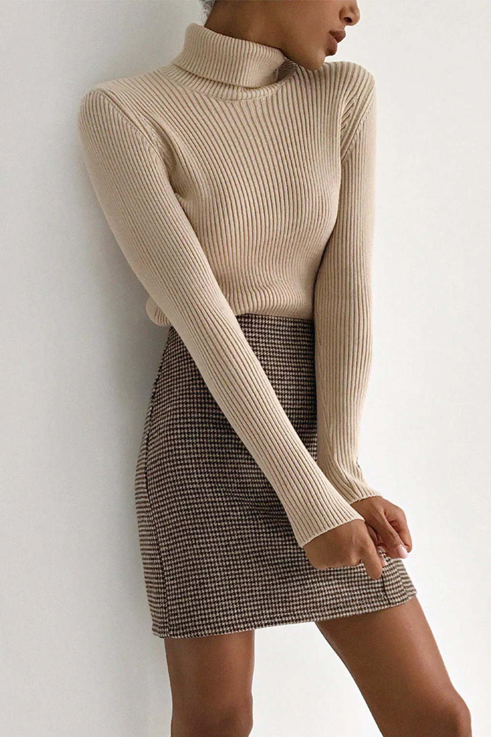 Ribbed Turtle Neck Long Sleeve Sweater