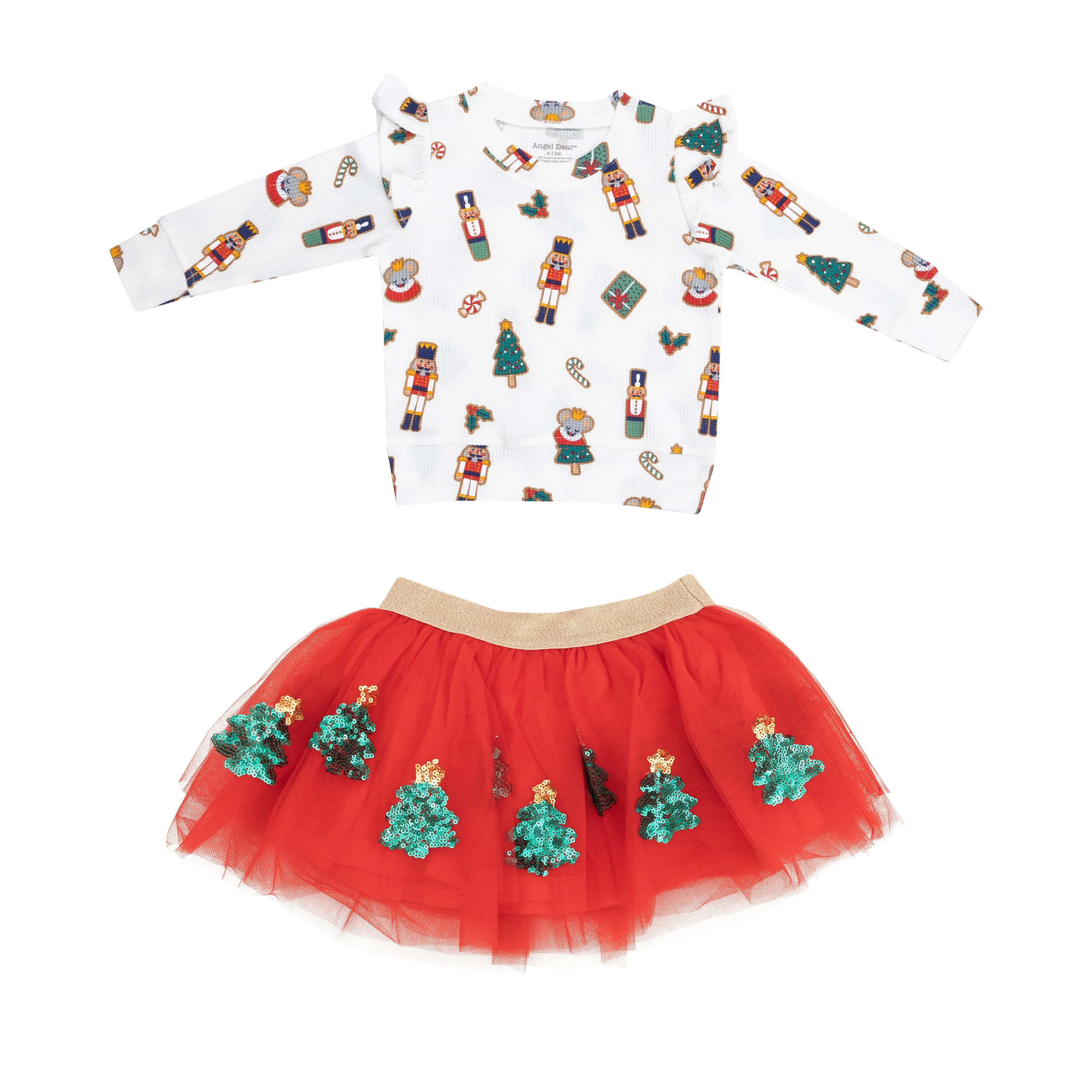 Ruffle Shoulder Top & Tutu Skirt Set - Nutcracker Christmas Cookies